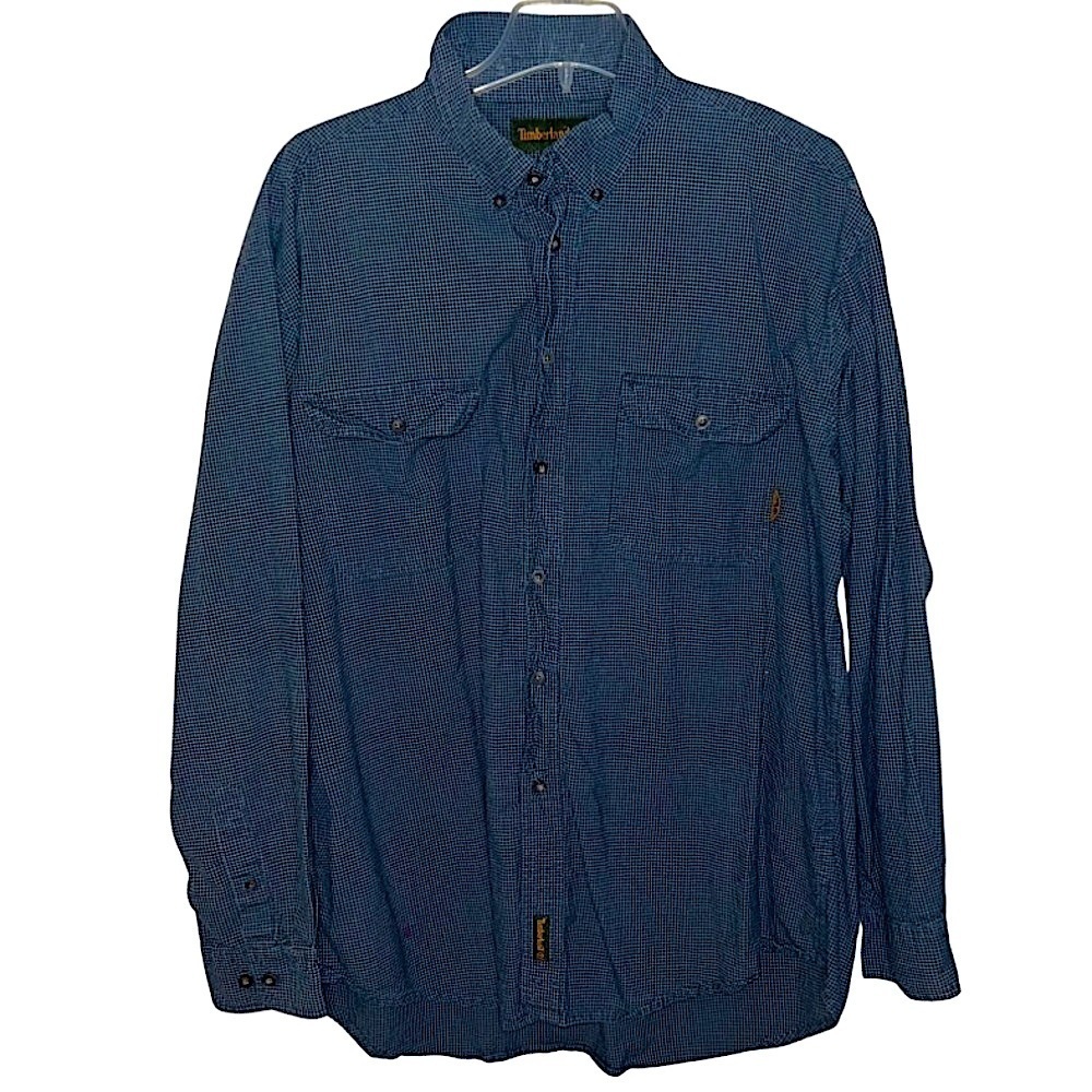 Timberland Button Down Shirt Black and Blue Checked Cotton Size XL
